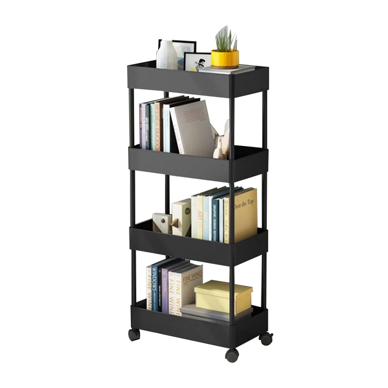 

4 Tiers Hand Shelf Plastic Bathroom Shelf Organizer Spa Trolley Cart, Black/white