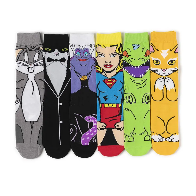 

custom MOQ 12pairs mens sox cotton crew cartoon funny happy novelty socks