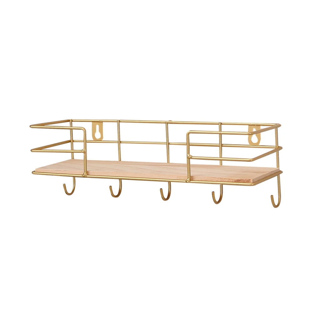 

Wholesale Cheap Wall Floating Flower Shelves Home Decor Hanging Storage Shelf Rack W/ 5 Hooks For Key, Coat, Black & white & pink & gold