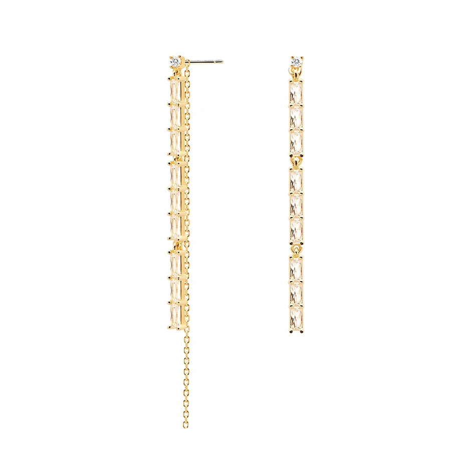 

Trendy Earrings Jewelry 925 Sterling Silver Cubic Zircon Long Chain 18k Gold Plated Stud Earrings