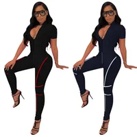 

High Quality Sexy Sport Women Romper Short Sleeve Zipper Jumpsuit