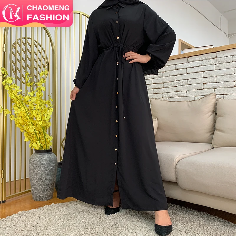 

6289# Ramadan Popular Simple Style Malaysia Turkey Dress Close Abaya Golden Buttons Long Dresses Shirts Islamic Clothing, Blue,pink,nav y maroon,beige brown,black,green