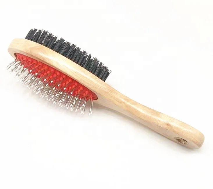 

Customizable logo pet slicker hair grooming Wood Cushion brush