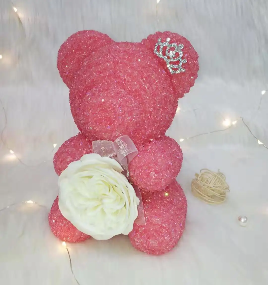 Plastik Rose Bär – Handgemachter Teddy Aus Kunstblumen, Ca. 25 Cm Hoch, In 10 Farben