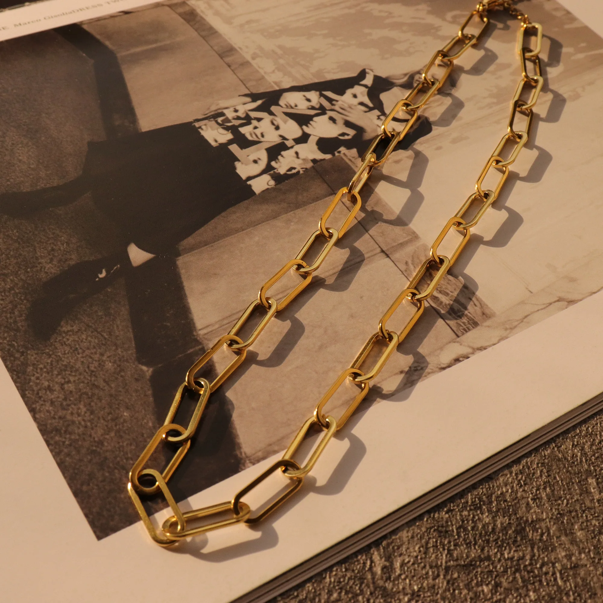 

Chris April fashion 18k gold plated stainless steel link chain choker necklace for women