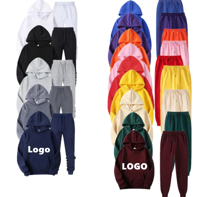 

PDEP M-3XL pullover solid color couple 2-piece tracksuit set custom logo proviate label fleece blank unisex sweatsuit sets