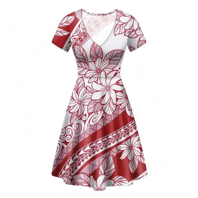 

Summer classic v-neck dress Samoa Polynesian Traditional Tribal Print Summer Casual Dress Short Sleeve Dresses, Customized color