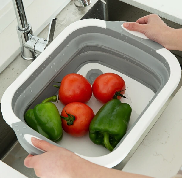 

New Foldable Sink Drain Basket Multi-function Telescopic Wash Fruit Bowl Storage Basket Food Eco-friendly Folding <±5mm（含）, Grey