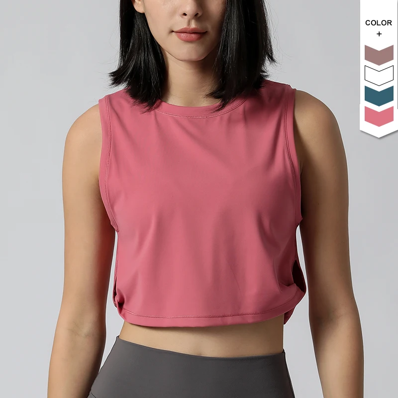 

Ladies' Sports Wear For Yoga Fitness Stretchy Crop Tops Workout Running Yoga Tank Tops V-hem For Women Activewear Summer