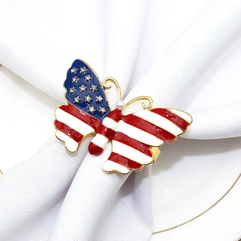 

Patriotic Napkin Rings 4th of July American Butterfly Metal Napkin Ring Holder Independence Day Napkin Ring HWD16