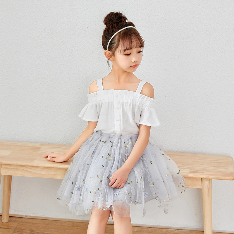 

2021 Fashion kids embroidered skirts Little girls fluffy tutu tulle skirt