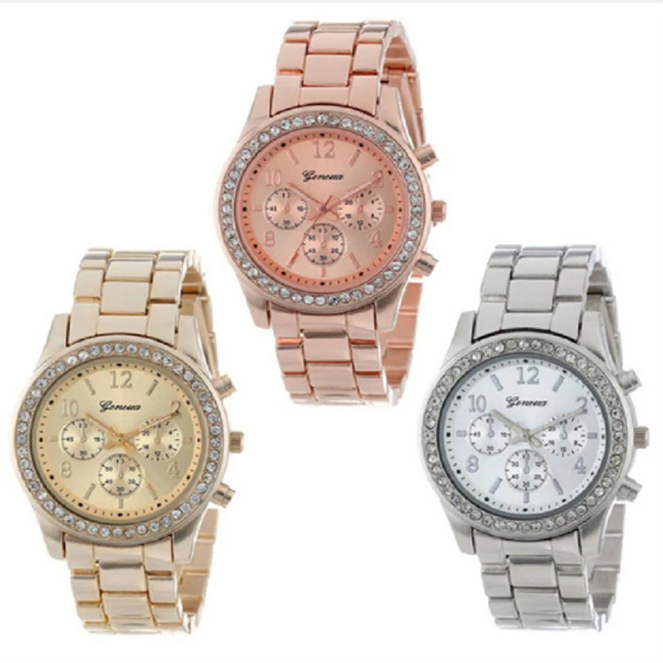 

New Geneva Diamond Alloy Watch Women's Steel Band Jewelry Watch Fashion Wrist Watch