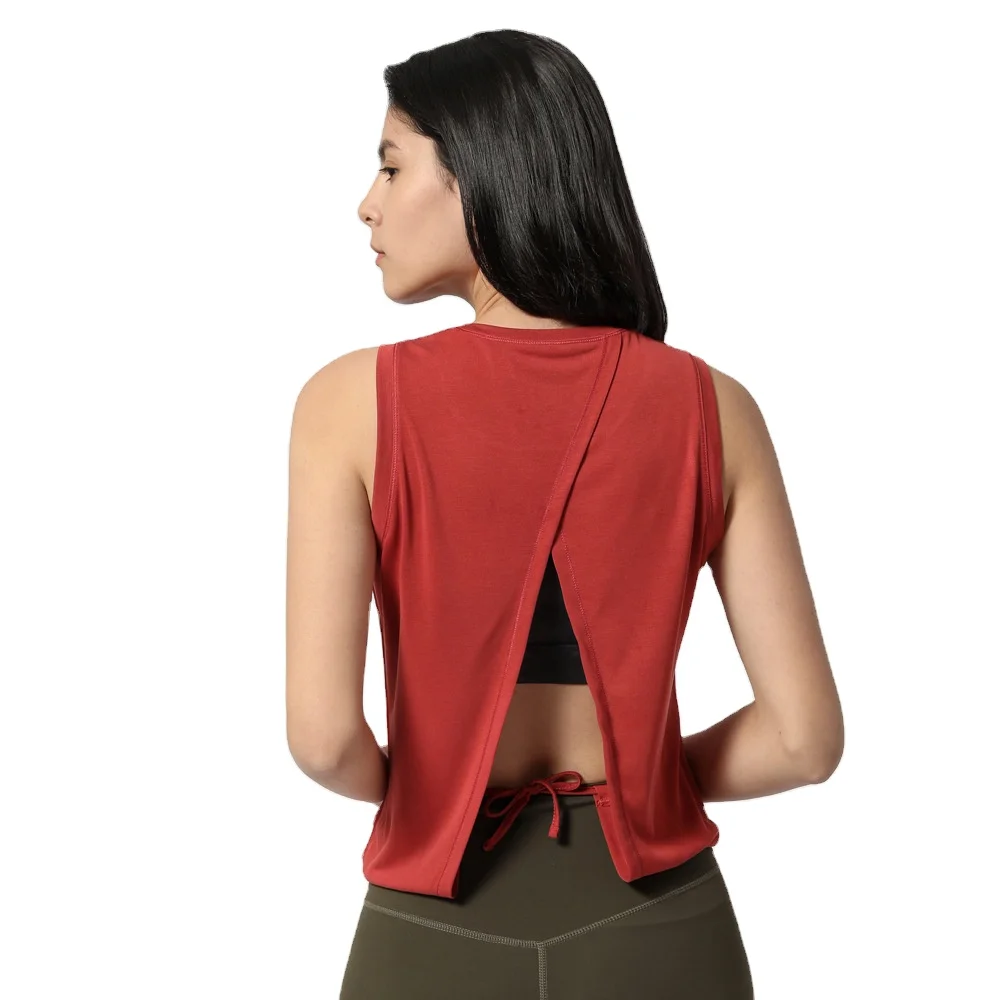 

Open Back Running Workout Custom T Shirts Gym Shirts Nylon Spandex Breathable Shirts For Woman