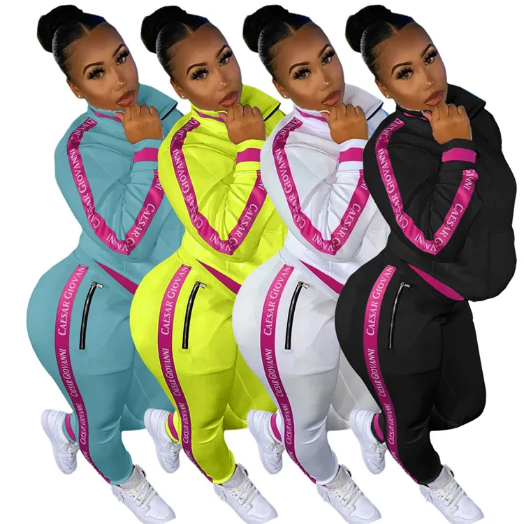 

New Spring Ladies Jogging Sweatsuit Long Sleeve Letter Print Tops Street Wear Sweatpants Women Two Piece Set, Picture shown