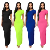 

Summer Dress 2019 Fall Women Sexy Casual Knit Sheath Mini Dresses Ladies Solid O-Neck Short Sleeve Bodycon Dress