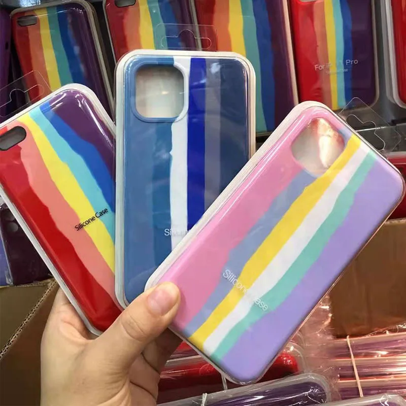 

New Hot Sale Popular soft rainbow liquid silicone phone case protection shell for iPhone 11 12 Pro max xr xmax 7 8 12 SE case, 6 colors