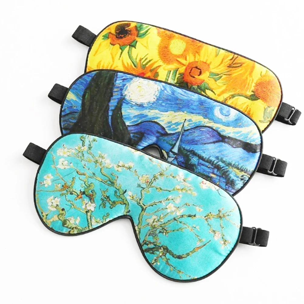 

Customized logo eye mask silk eyemask custom Van Gogh satin sleep mask for sleeping