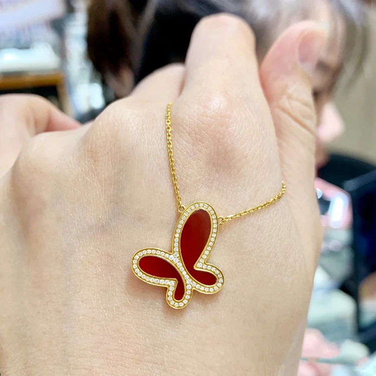 

Wholesale Carnelian Malachite Women Jewelry 18K Gold Sterling Silver Chain Original Butterfly Necklace