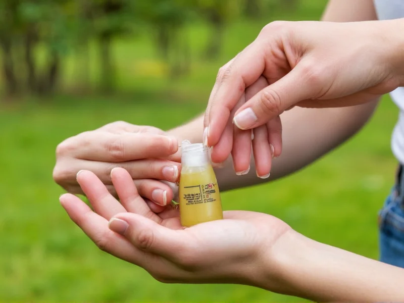 Woman applying natural mosquito repellent before gardening