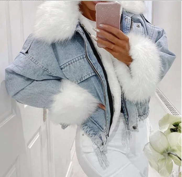 

2020 new product coats winter lady for ladies with fur collar jean jacket