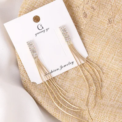 

European Luxury Female Earrings Statement Geometric CZ Earrings 18K Gold Plated Crystal Long Tassel Earrings