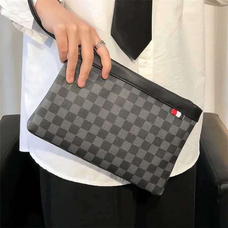 

New Fashion Convenient Coin Wallet Purse Wholesale Weave Document Envelope Bag Men Mini PU Leather Clutch Hand Bags