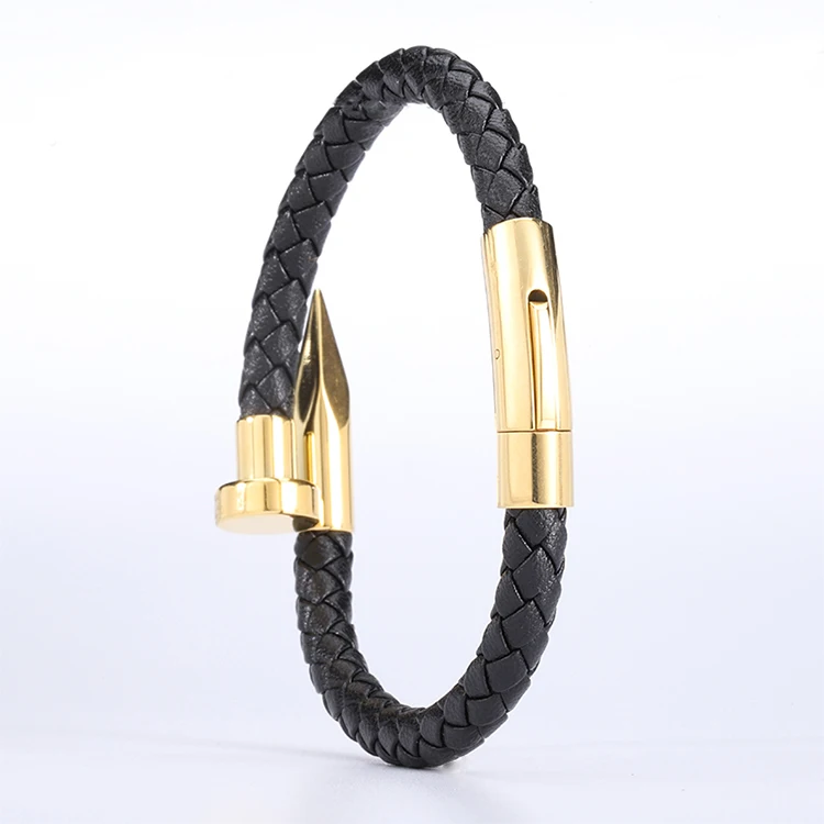 

Stars Forever Luxury Gold Plated Charm Black Color Genuine Cow Leather Cuff bangle