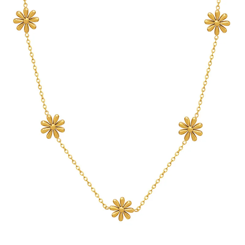 

Retro 18k Gold pvd Plated Stainless Steel Jewelry Gift Dainty Flower Daisy Choker Necklace for Women