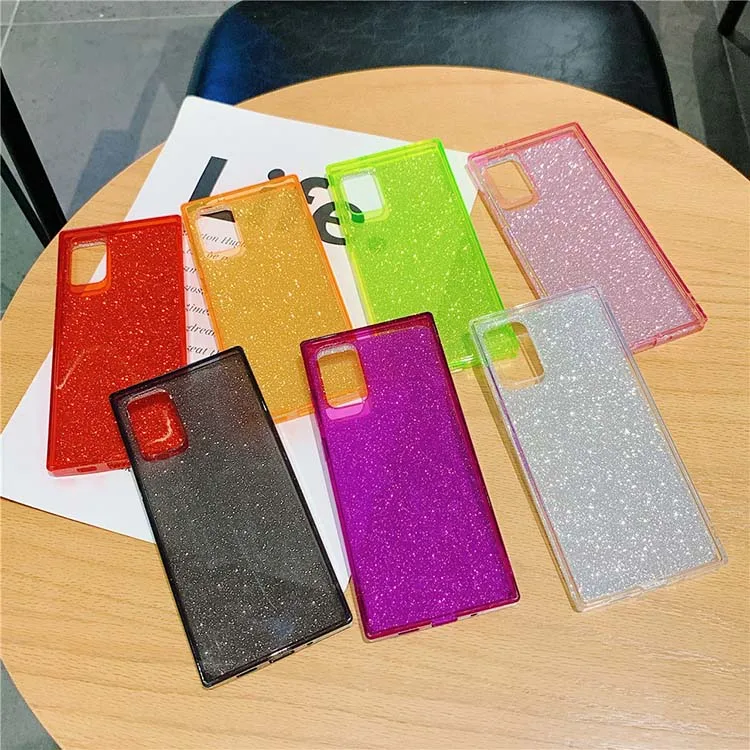 

Glitter bling phone case reinforced corners tpu cushion, crystal clear slim cover case for samsung s10