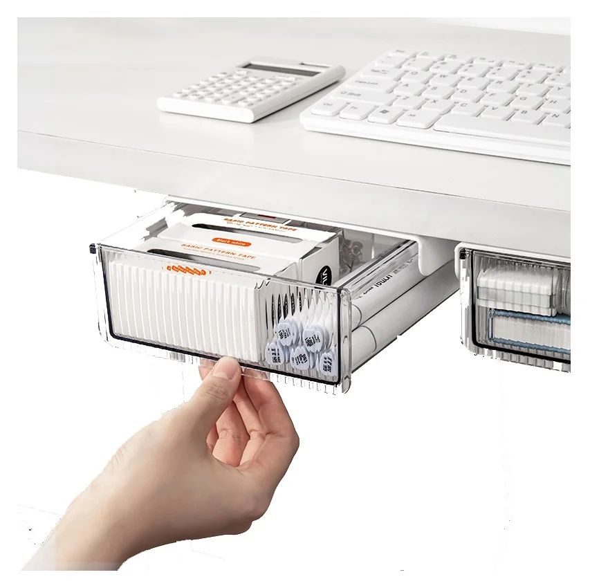 

Under-desk Drawer Storage Box Rectangle Transparent White Transparent Black Strong Bearing Good Quality Au Cat