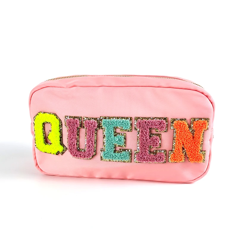 

stock new customizable durable waterproof cosmetic bag nylon custom logo letter patch large capacity makeup bag