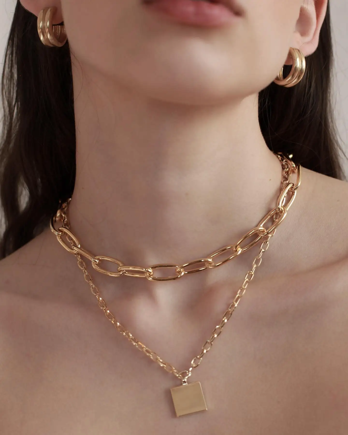 

Stainless Steel Custom Silver Gold Chunky Link Chain Necklace Paper Clip Choker Women Wide Thick Paperclip Chain Necklace