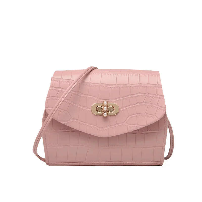 

Crocodile pattern pearl lock mobile phone bag shoulder diagonal simple female bag, As the picture