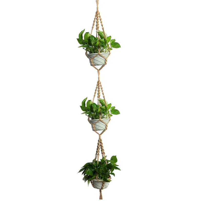 

3 Tiers Wall Hanging Planter Holder Jute Rope Indoor Outdoor Decor