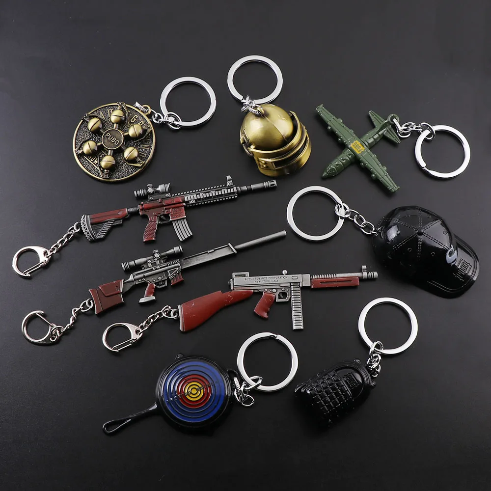 

Mix Style New Game PUBG Sniper Key Chain Battle Grounds Key chain 98K Gun Helmet Pan Alloy Keyring Jewelry Game Fans Gift Men