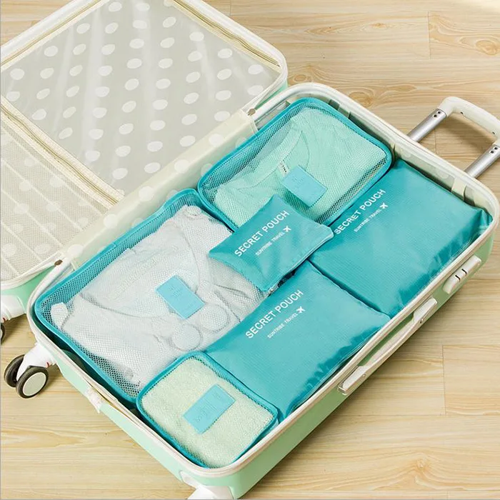 

Multi Function Travel Storage Bag Set 6 Pack Luggage Organizer With Toiletry Pouch Bag, As picture
