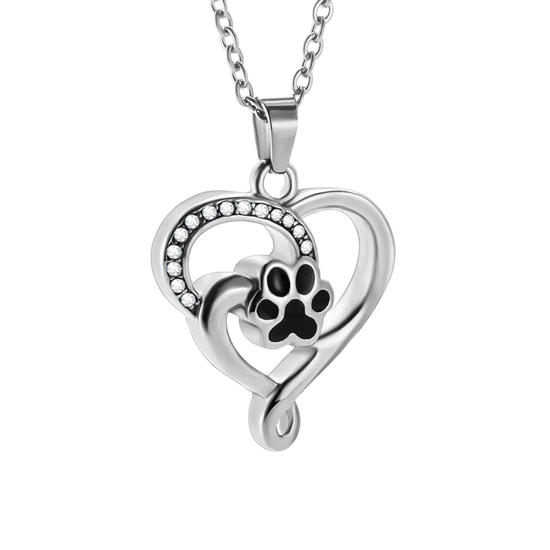 

Heart Paw 316L Stainless Steel Pet Urn Pendant Necklace Ashes Cremation Jewelry, Silver