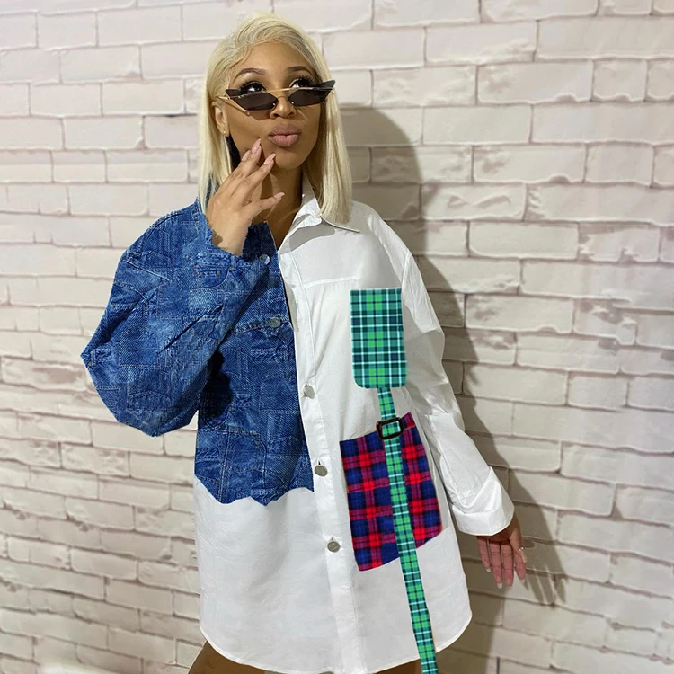 

Fall Clothing 2021 Women Street Wear Fashion Plaid Long Sleeve White Casual Cute Dress Ladies Plus Size Shirts Dresses