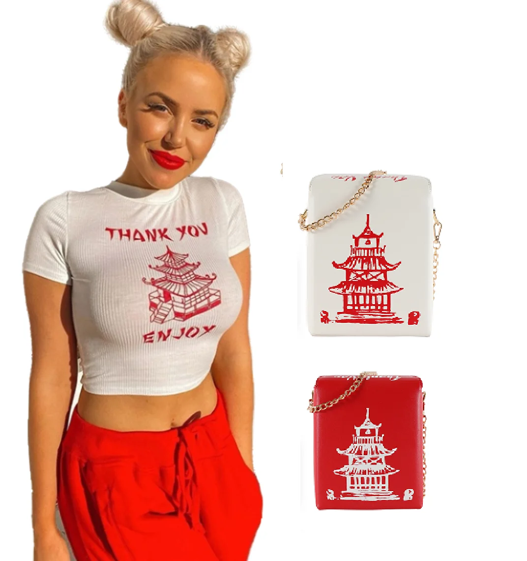

Thank You Print Cotton Women Blouse Short Sleeve Summer Fits Womens Tee Shirts And Crop Tops And Handbag, Shown