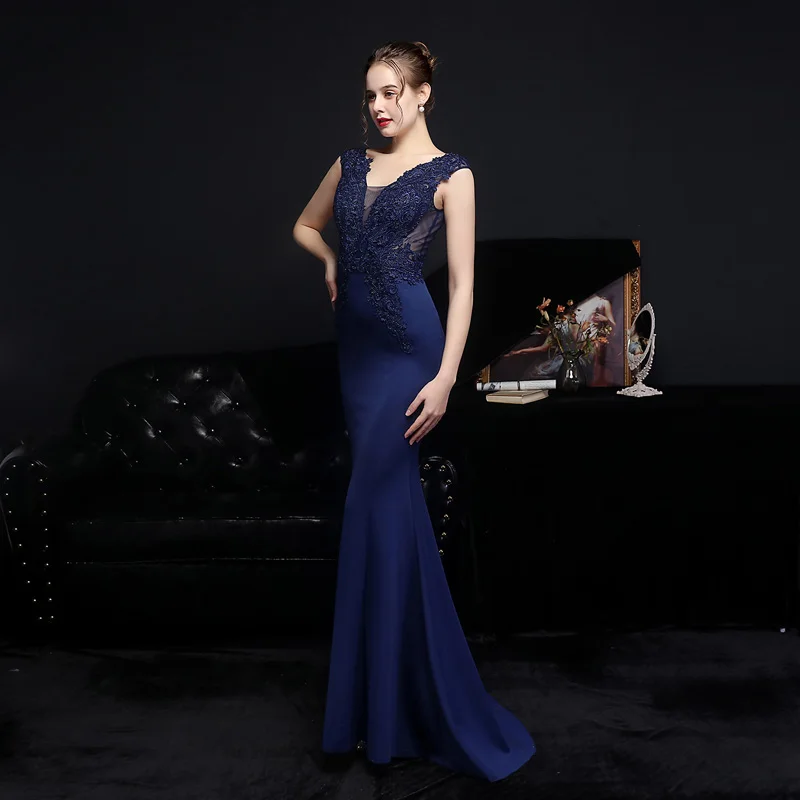 

Elegant washable evening v neck mermaid see through back mature embroidery beading lady party dress