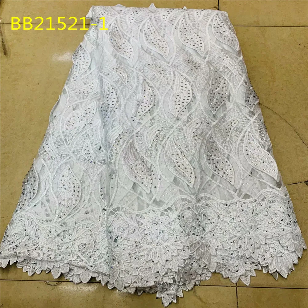 

African dress Nigerian style white lace fabric embroidery beaded lace fabric design