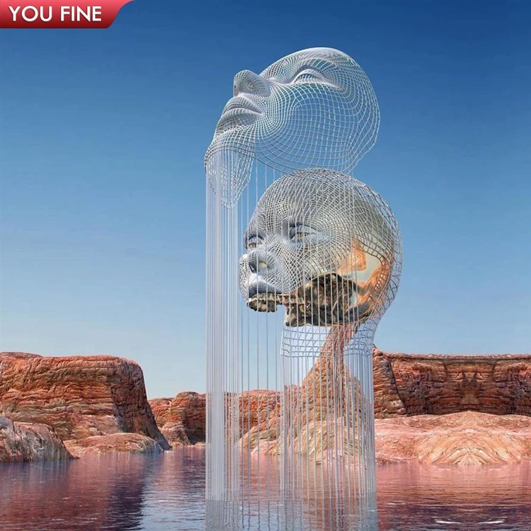 创意不锈钢脸瀑布雕塑