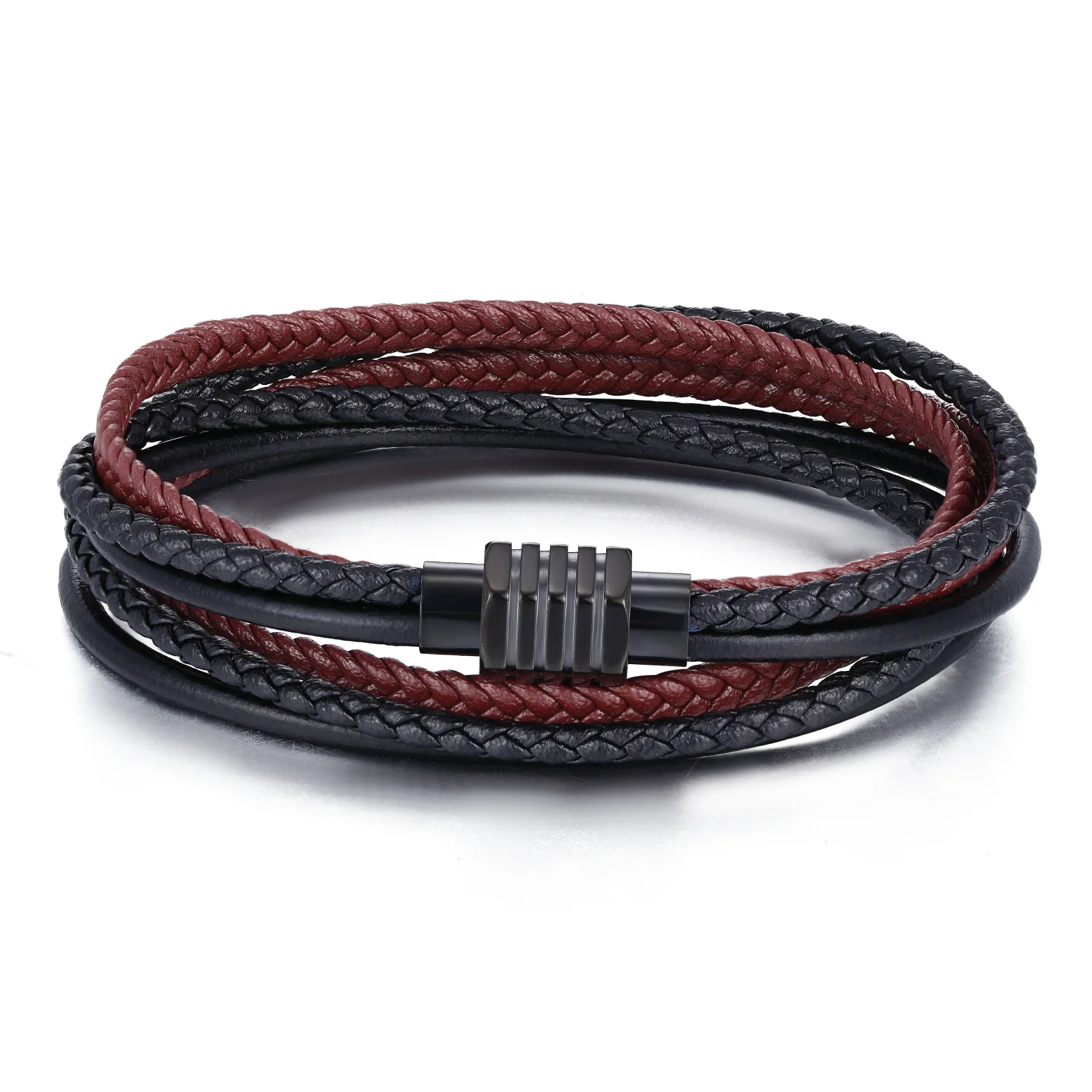 

Fashion Stainless Steel Jewelry Wrap Bracelets Male Bracelet Rope Leather Brown