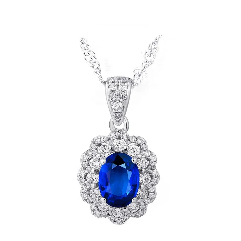 

Fashion jewelry set 18K white gold inlaid zircon open sapphire ring pendant necklace wedding lady set gift, Picture color