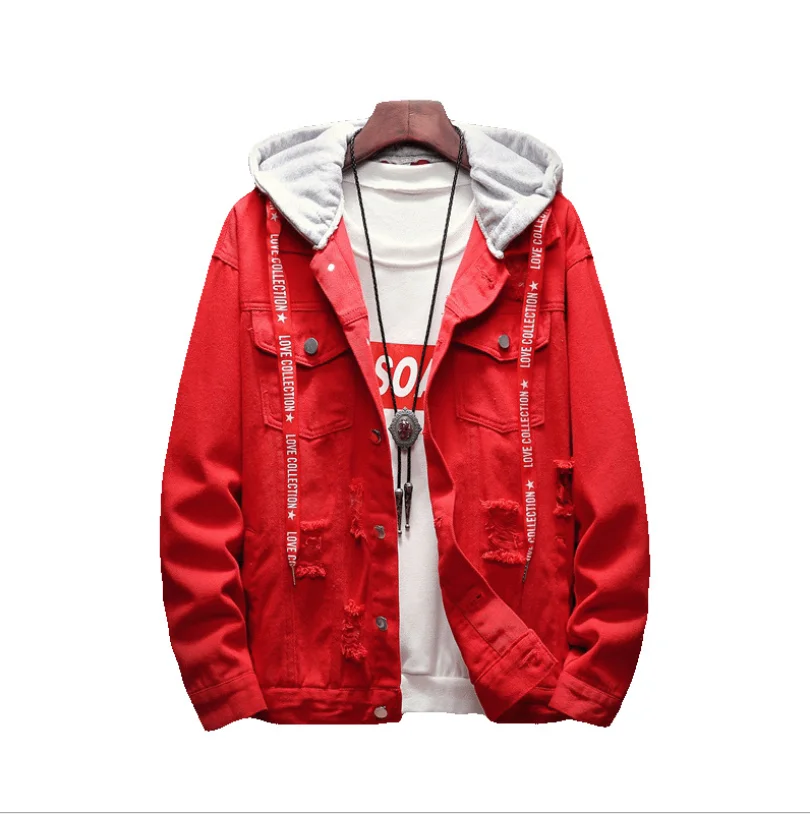 

Fall hip hop loose-fitting ripped denim jacket with hooded shoulders and black men's blazer