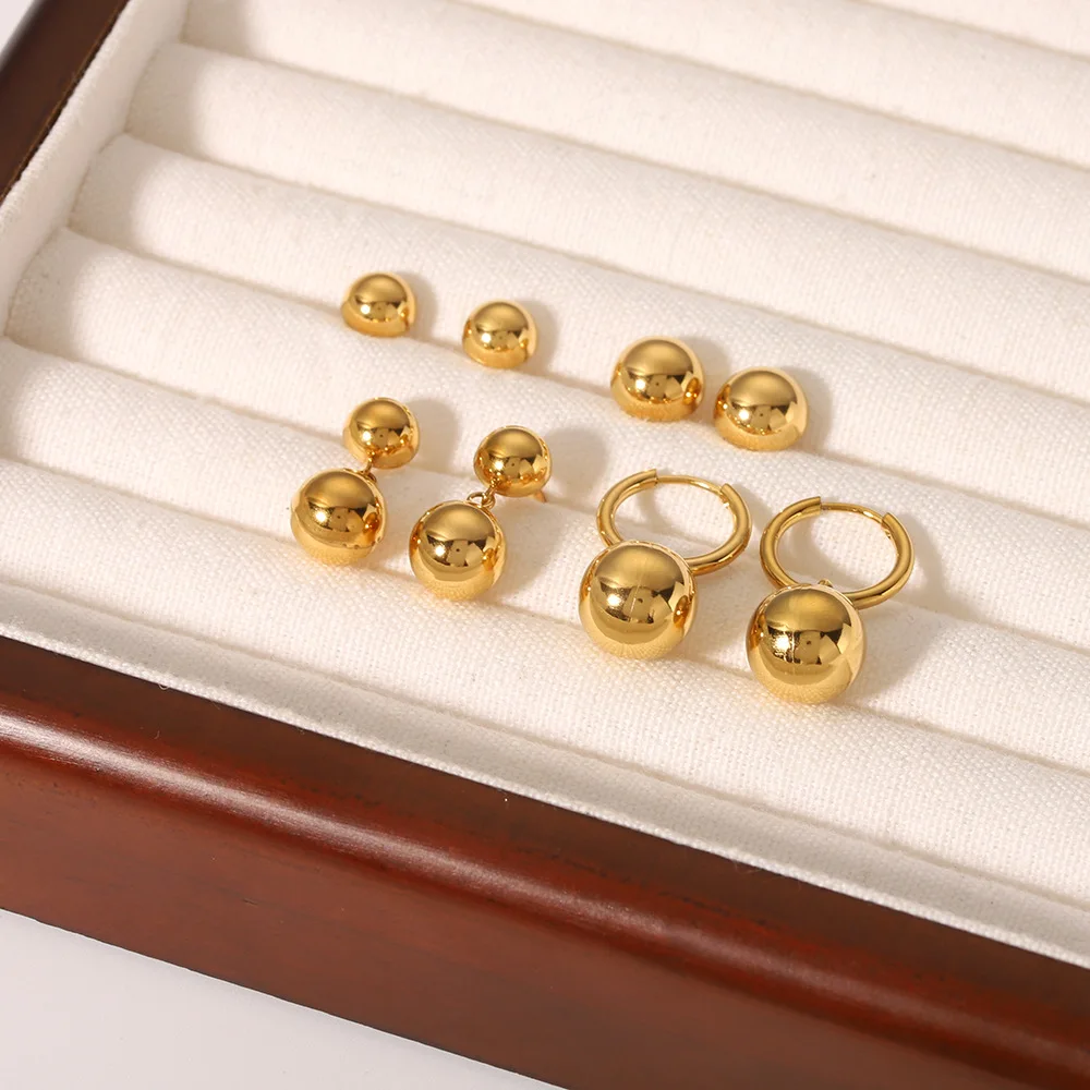 

Nabest 18K Gold Plated Minimalism Ball Stud Earrings Women Waterproof Stainless Steel Charm Hoop Earring Jewelry