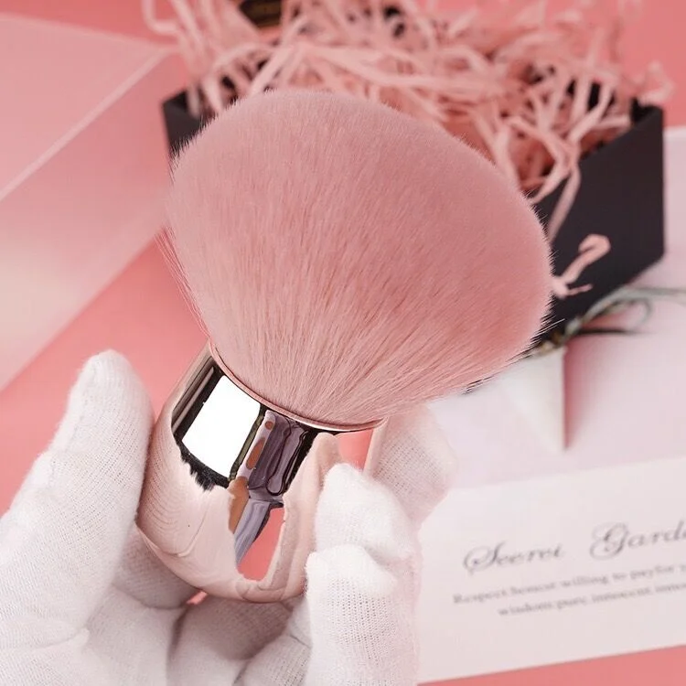 

Cute Single Pink Portable Contour Brush Blush Makeup Kabuki Loose Powder Brush Powder Flat Top Foundation Makeup Brush