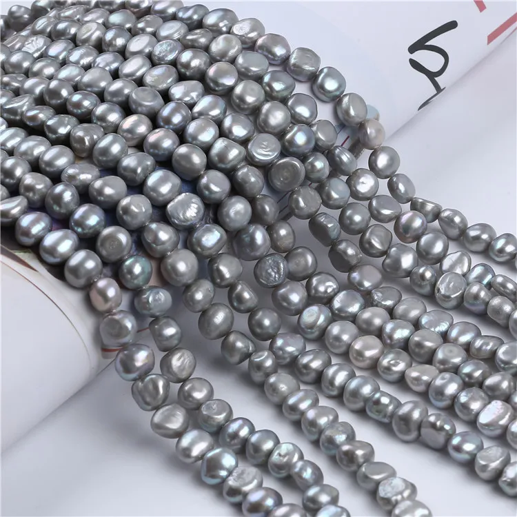 

Wholesaler 9-10mm Freshwater Pearl Gray Sliver Color Baroque Pearl Strands