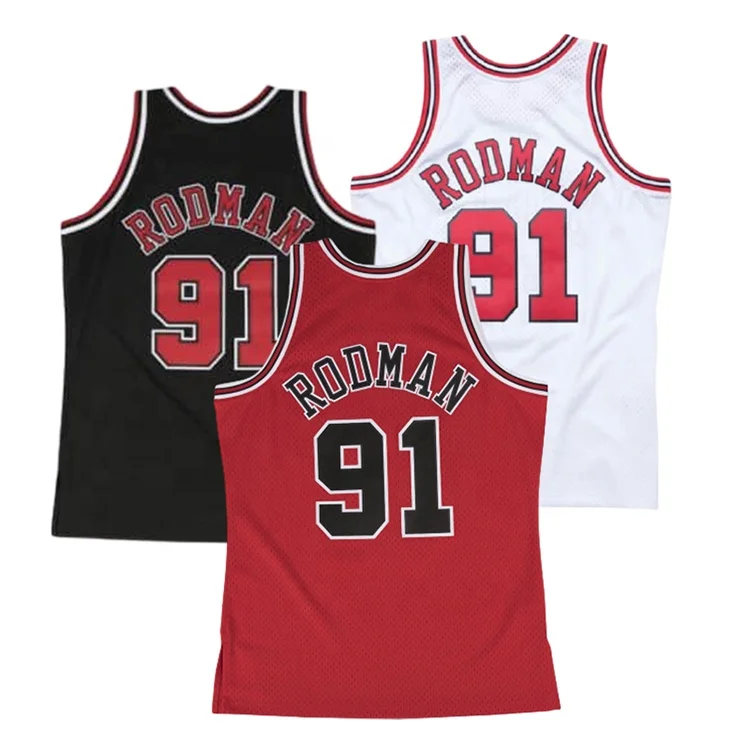 

Factory Supplier Dennis Rodman 91 Bull S Red Black White Stitched Basketball Jersey Shirts Mens Sports Vest Wear Cheap Wholesale