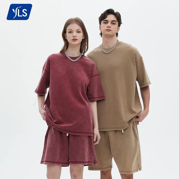 YLS1243 400 GSM Pique Men's Custom Casual Acid Wash Oversized T-Shirt Batik Wash T Shirt Unisex with Logo